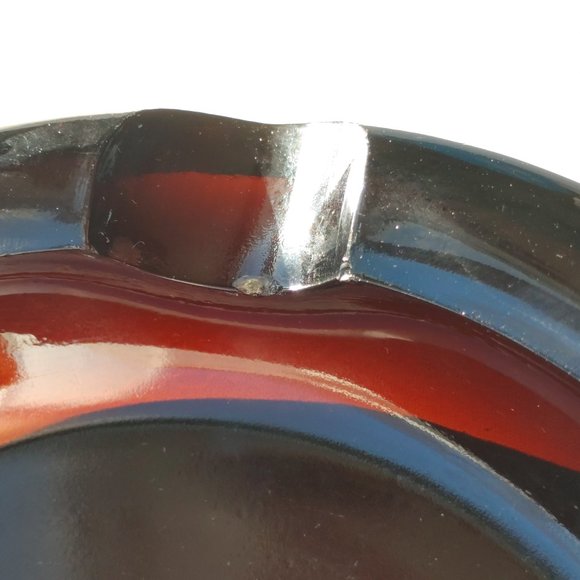 Round Dark Gold Amber 8 in Vintage Glass Ashtray Bubble Ashtray - Picture 6 of 9